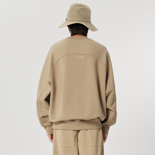 速写男装春秋新款卫衣男简约刺绣套头运动宽松圆领休闲上衣 273纸卡其 L