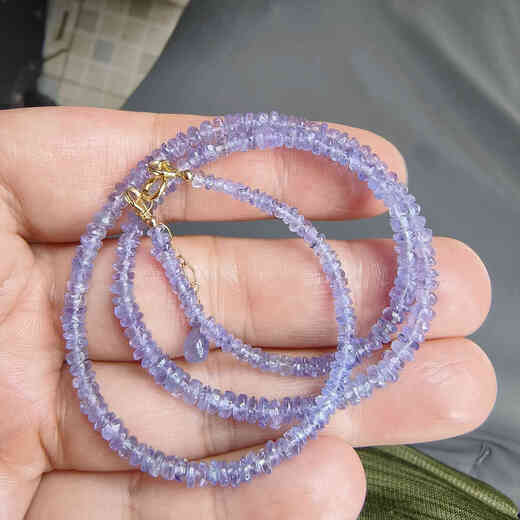 Lierui natural tanzanite faceted necklace clavicle chain plate beads about 4mm colored gemstone mother chain long chain 46 carats