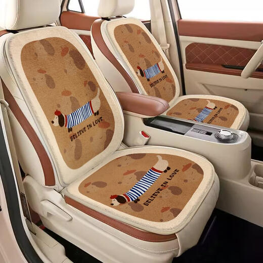 Drilling skill car seat cushion imitation cashmere new cartoon autumn and winter model interior decorative seat cushion half-pack main driver seat cushion E1283I-Apple dachshund dog-driver seat set