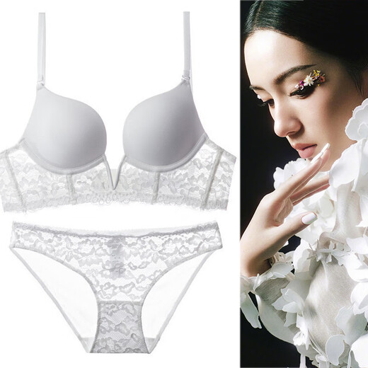 Victoria Palace Sexy Bra, Thin Deep V Beautiful Back Bra, Push-up Support to Prevent Sagging, Big Breasts and Smaller Lace Bra Set, Skin Color 70B/32