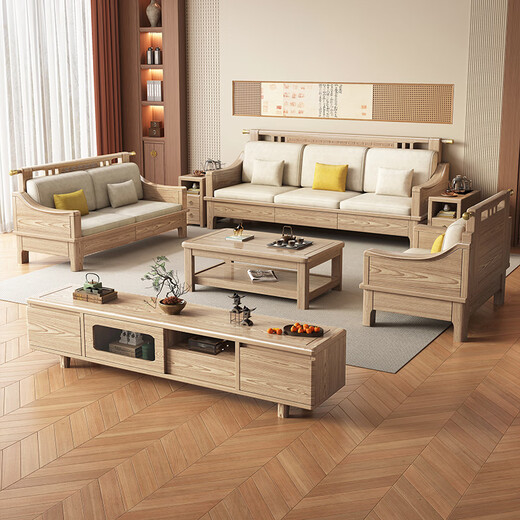 Daye and Maple Solid Wood Sofa Ash Solid Wood Sofa Drawer High Box Storage Sofa Simple Modern Log Style Independent Four-Seater Combination