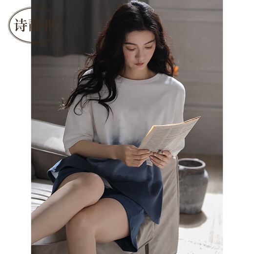 诗静雅（SHIJINGYA） 睡衣女夏季纯棉薄款短袖短裤家居服夏天时尚休闲可外穿套装 CXH 12210女短袖 L 女(推荐100-120斤)