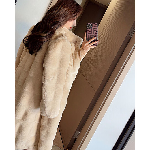 Gu Bing Fur Coat Women's Winter Eco-Friendly Fur Mink Coat Mid-Length Slim Plush Top Thickened Apricot S