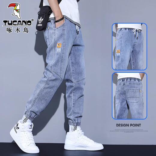Woodpecker Jeans Men's 2025 Autumn and Winter Plus Velvet Thickened New Loose Leg Harem Work Pants Men's Casual Pants 901 Blue L