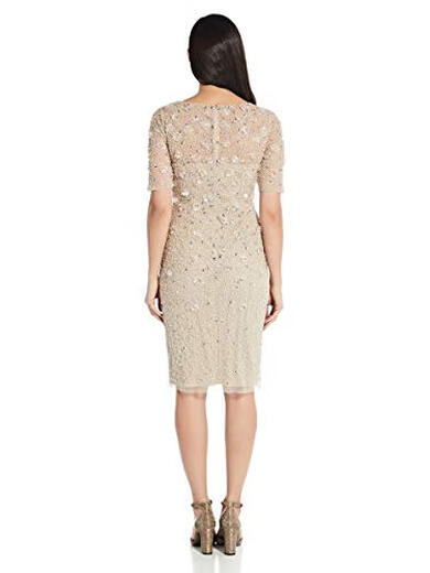 Adrianna Papell Women's Beaded Cocktail Dress, Biscotti Biscotti 4