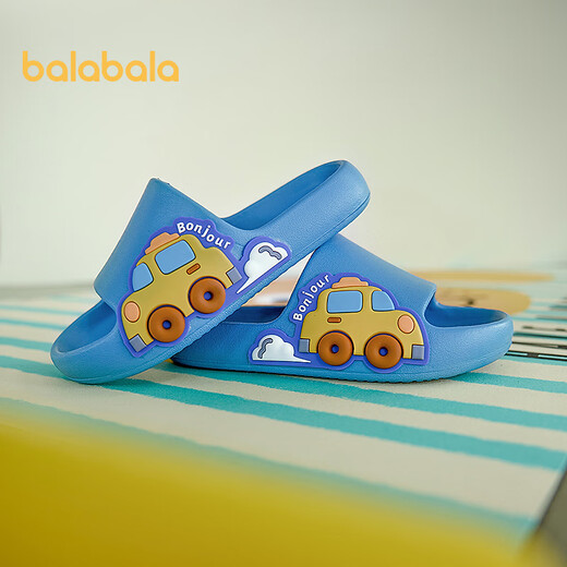 Balabala children's shoes children's slippers boys and girls bathroom shoes home and outdoor wear summer new cartoon blue tone 00388 19 (inner length 19cm suitable for feet 18cm long)