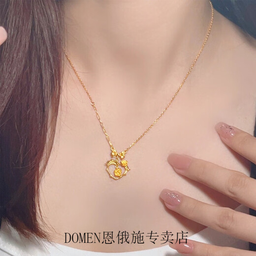 DOMEN Old Phoenix Gold Store Style 18k gold plated flower heart-moving rose necklace does not fade, fashionable imitation gold bow, moving rose necklace