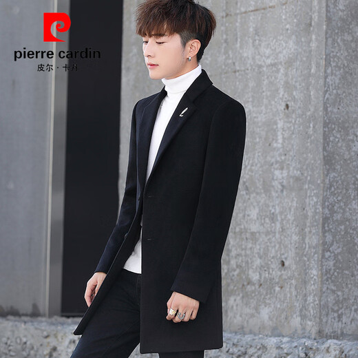 Pierre Cardin Youth Windbreaker British Slim Medium Long Woolen Coat Men's 2025 New Korean Style Trendy Woolen Coat Men 1818 Light Gray 2XL
