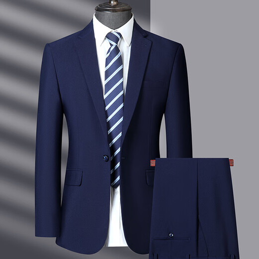 Pierre Cardin High-end Men's Suit Commuting Business Formal Wear 2025 New Four Seasons Professional Dress Slim Jacket No Ironing Blue XL 180