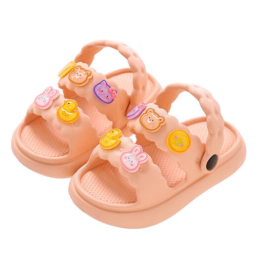 Children's sandals, girls' summer new soft-soled non-slip beach shoes for boys and babies, cute cartoon bear sandals, pink, size 34-35