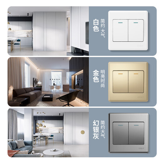 Chint (CHNT) switch socket panel household 86 type panel one open two open five-hole socket concealed wall switch household socket panel whole house package 7M champagne gold five-hole socket + dual USB