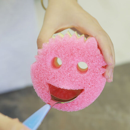 Likuai Smiley Classic Dad Magic Cleaning Wipe Kitchen Powerful Decontamination Wipe Sponge Dishwashing Wipe Imported from the United States Pink Smiley Double Sided