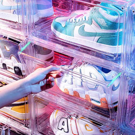 Bahainiao transparent shoe box shoe storage box pet integrated high-top AJ1 shoe wall display cabinet magnetic sneaker display box