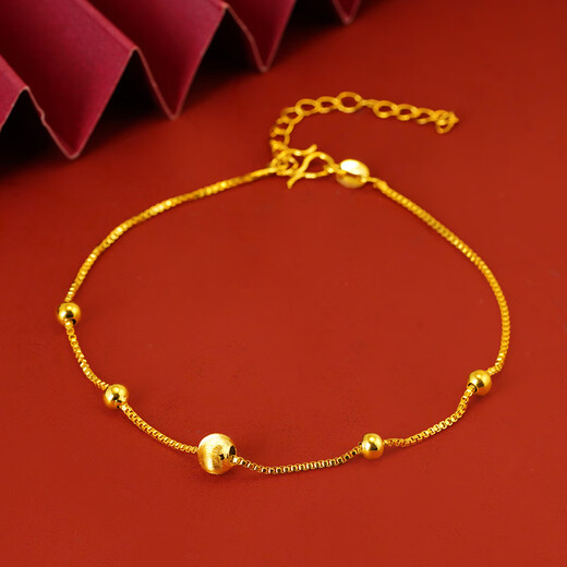 Library selects ancient gold 999 pure gold 18k gold color alloy flash bead bracelet for women's fashion zodiac year hand jewelry for women new flash bead bracelet