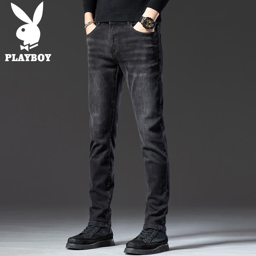Playboy black jeans for men 2025 new trousers spring trend slim fit small feet pants for men 1048 black 28 90-105Jin Jin is equal to 0.5 kg