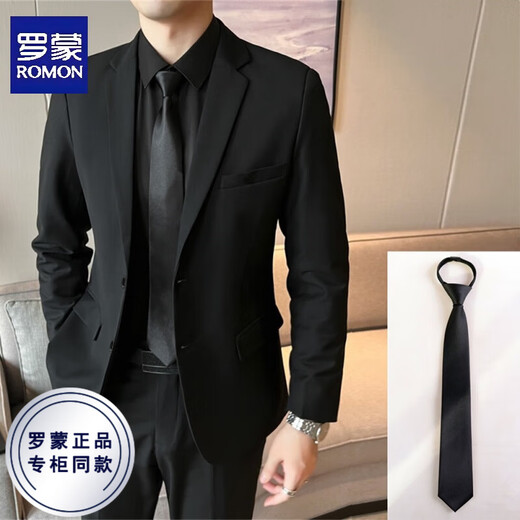 ROMON Suit Men's Slim Fit Black Casual Business Formal Wear Professional Korean Youth Plus Size Groomsmen Single Piece Suit Men Black Suit (Single Piece) XL (Suitable for 130-145 Jin Jin equals 0.5 kg)