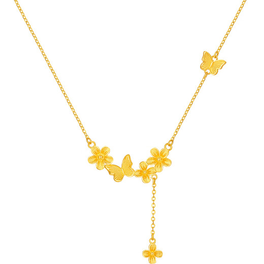 Saturday blessing spring flower gold necklace women's gold pendant butterfly birthday gift price A0614967 about 3.82g