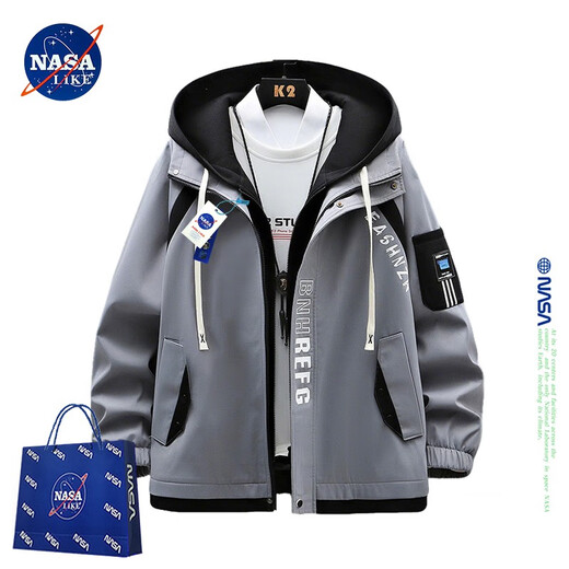 NASALIKE official hooded casual jacket men's autumn and winter vacation two-piece loose baseball uniform versatile men's assault top white XL (recommended 140-160Jin Jin equals 0.5 kg)