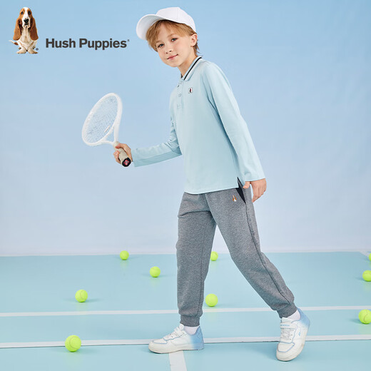 Hush Puppies classic children's clothing for boys and older children autumn new simple fashion sports style children's long-sleeved POLO shirt glass blue 130
