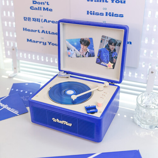 Ask Plus WHATPLUS C300 all-in-one CD player audiophile album player retro CD player record player shape Bluetooth speaker Bluetooth cd player birthday gift C300 Klein Blue 2nd generation + genuine CD