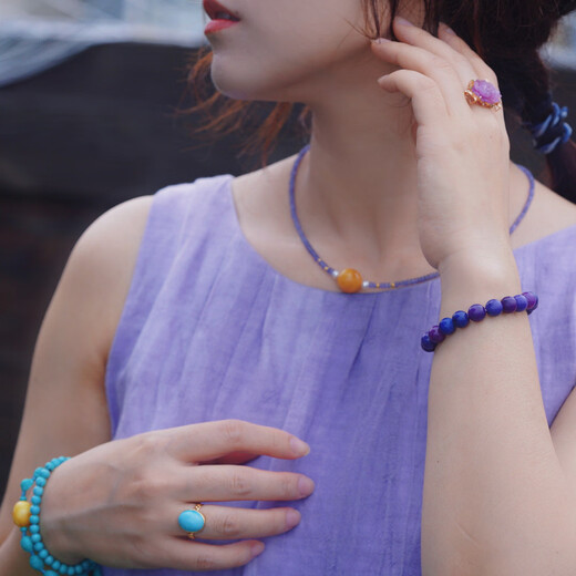 Canxian Natural Tanzanite Plate Jewelry Stone Clavicle Chain Fantasy Amethyst Pendant Beeswax Pearl Stacking Necklace Gift for Women 1# Tanzanite Beeswax Clavicle Chain