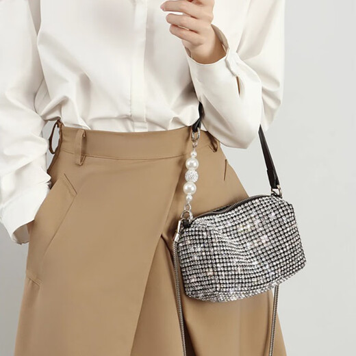 CAMPUSKITTEN new light luxury rhinestone bag women's evening bag shiny clutch bag feminine exquisite bag silver lady bag silver