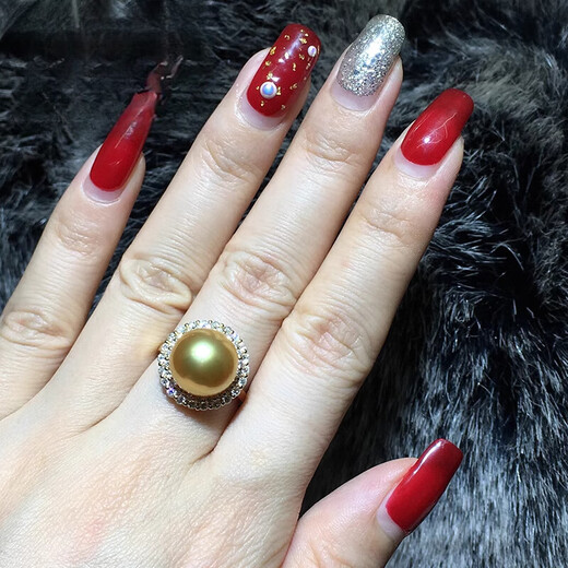 DL 1998 Fat Donglai same model South Sea gold pearl ring bead gold diamond perfect round flawless strong light sea water South Sea gold beads 14-14mm