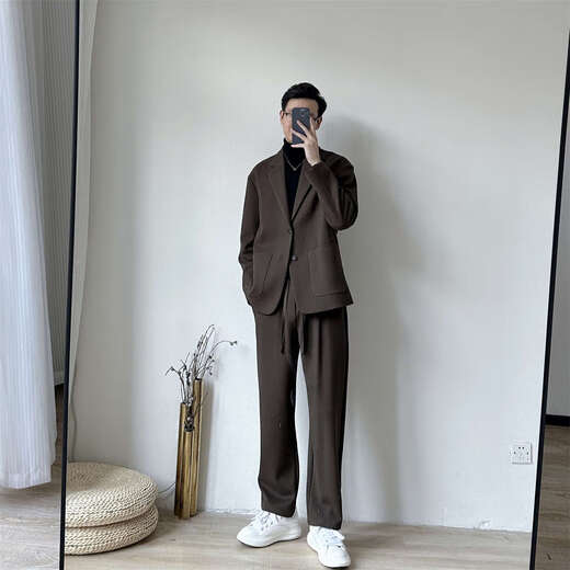 DK high-end men's casual style suit suit men's spring and autumn Korean style trendy loose casual high-end suit two-piece white suit + pants S 120Jin Jin is equal to within 0.5 kg