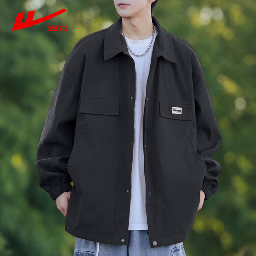 Pull-back jacket men's spring and autumn casual versatile lapel jacket men's trendy workwear men's tops black L