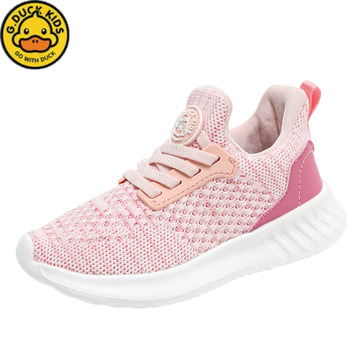 G.Duck Little Yellow Duck Girls Shoes Sports Sports New Style Flying Knitt Coconut Zapatos de coco transpirable Spring and Autumn Soft Sole Light Running Shoes Pink [Spring and Autumn Net Double Net] 719 27 / Longitud del zapato 17.0 cm, Fat Feet Wide and Big Shot
