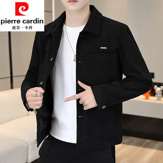 Pierre Cardin Corduroy Jacket Men's Korean Style Spring and Autumn Trendy Slim Work Jacket Autumn Youth Fashion Versatile Top Navy Blue T-shirt is too small Default is one size larger XL 120-132Jin Jin is equal to 0.5 kg