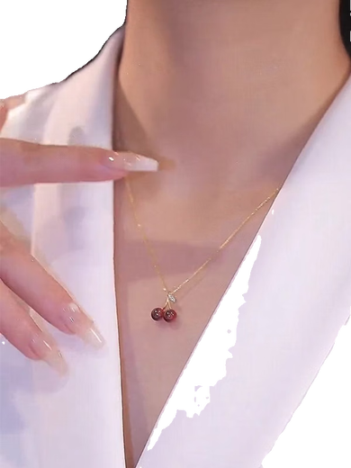 Juke France Michelle Necklace Women's Clavicle Chain Necklace Women's 18K Gold Pendant Cherry Necklace Garnet Clavicle Chain