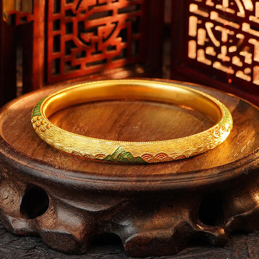 OAZ ancient method Qianli Jiangshan bracelet enamel color gold bracelet wedding light luxury versatile temperament bracelet ancient method bracelet