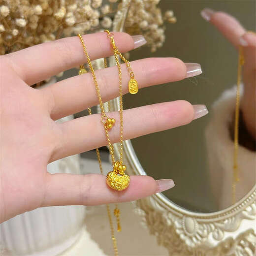 Youshu 18k gold good luck small gold lock necklace for women 2025 new fruitful little koi good luck clavicle chain fruitful necklace