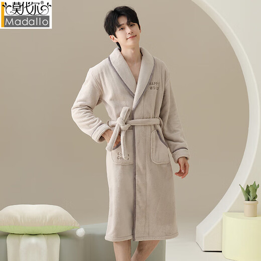 Modal pajamas men's bathrobe autumn and winter flannel bathrobe robe plus velvet thickened long coral velvet winter nightgown men's winter DBX-15563 Mi Xing 2XL - weight 140-160Jin Jin is equal to 0.5 kg