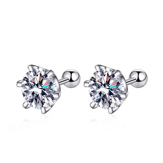 Guanpuge Fat Donglai same style pt950 platinum moissanite earrings 4MM short needle gold moissanite PT950 six-claw screw simple 20 points single
