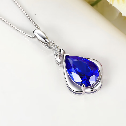 Yage water drop pear-shaped sapphire pendant for women 925 sterling silver plated 18K gold tanzanite royal blue sapphire clavicle necklace single pendant (without chain)