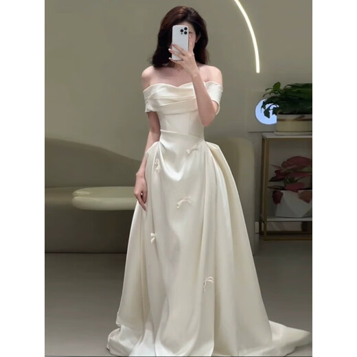 Osef Morning Robe Bride Свадебное обручальное платье фото платье атласное французское легкое свадебное платье одно плечо для студенческого дня для взрослых подарок S