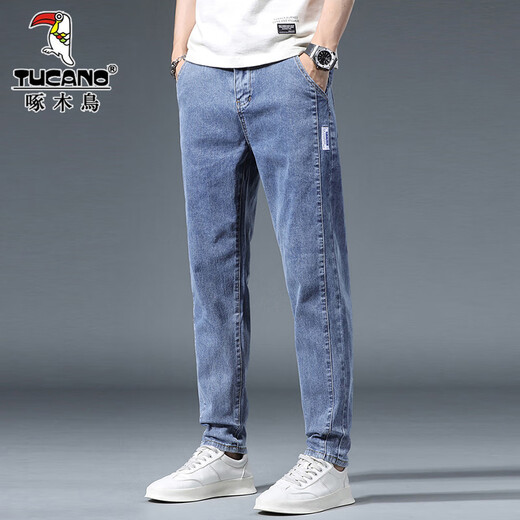 Woodpecker Jeans Men's Loose Casual Men's Pants Autumn and Winter Plus Velvet 2025 New Trendy Brand Straight-leg Versatile Pants Men's 866 Light Blue 31