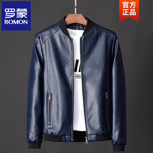 ROMON Men's Priority Baseball Collar Leather Jacket Men's Autumn New Trendy Versatile Handsome Motorcycle Pu Leather Jacket Men's 817 Black Recommended 130-145 Jin Jin equals 0.5 kg 2XL