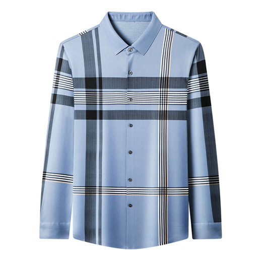 奇阿玛尼亚耐ke桑蚕丝长袖衬衫男装秋季新款格子休闲免烫高端衬衣 9856卡其 9856卡其 S 165/80A建议100-120斤