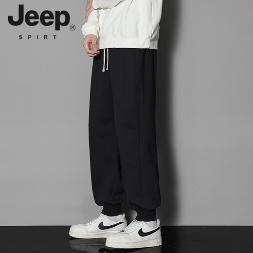 JEEP SPIRIT2025春秋季新款潮牌宽松直筒阔腿卫裤男款运动休闲百搭长裤子男 长款 826 黑色 (90-115) M