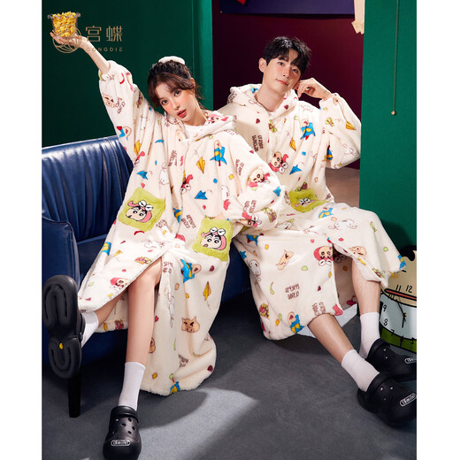 Gongdie Coral Velvet Couple Pajamas Women's Autumn and Winter Warm Crayon Shin-chan Joint Men's Pajamas Home Clothes XYT-LBXX23766 Female (Apricot Plush) M (Recommended 80-140 Jin Jin equals 0.5 kg)