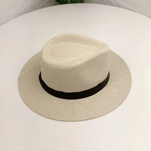 YAWULFE纸草大平檐礼帽中老年人夏季遮阳帽巴拿马草帽男士户外太阳帽 白色 均码