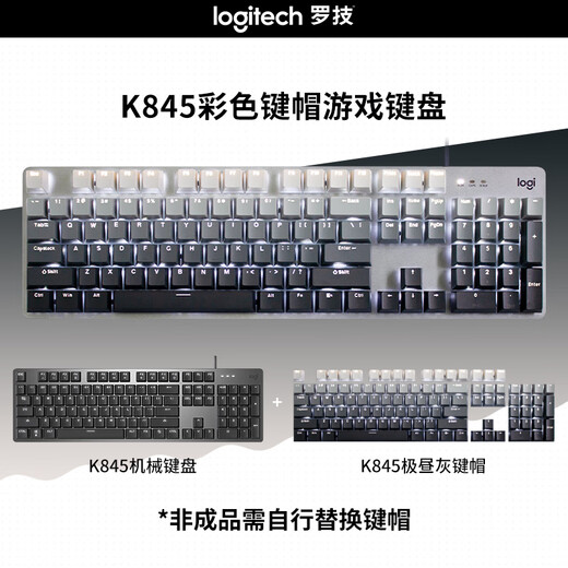 罗技（Logitech）K845机械键盘 有线键盘 办公电脑打字键盘  电竞游戏发光全尺寸个 罗技K845青轴晨曦灰