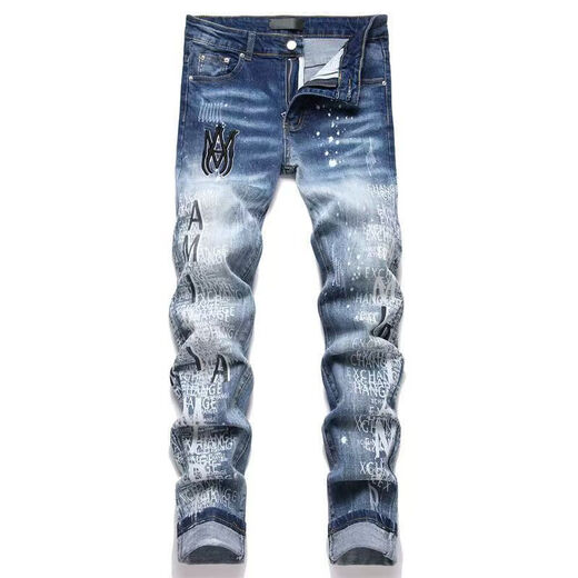 Fadenjue Emil Slim Fit Men's Jeans Lettre de broderie déchirée Patch Patch Slim Fit [de haute qualité] M724 M 95-105Jin [Jin est égal à 0,5 kg]