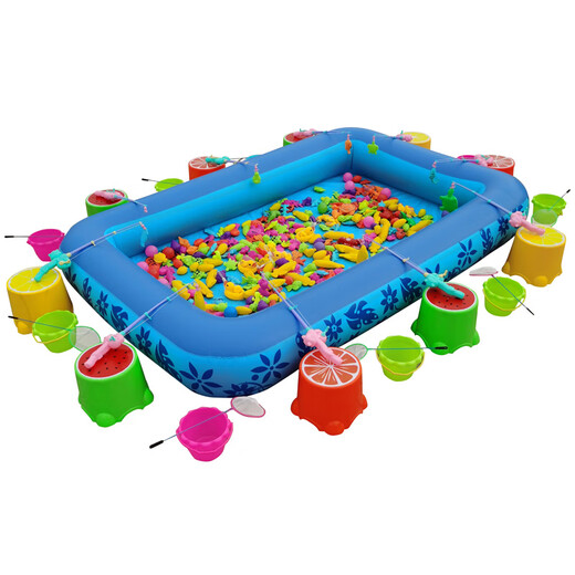 Qiaoyu fishing toys children's pool set square stall thickened inflatable pool kindergarten magnetic fish fishing rod fish 1.5 pool experience set