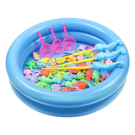 ZNMW children's fishing and water toys magnetic fish children 1 one 2 two 3 three 6 and a half years old baby early education girl boy double-layer round pool 50-piece set 44 fish + 2 rods 2 fishing 1 gas
