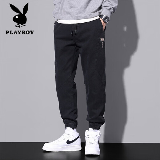 花花公子（PLAYBOY）2025春秋新款男士束脚休闲裤青少年百搭休闲裤潮流日常学生休闲裤 军绿色9859 M