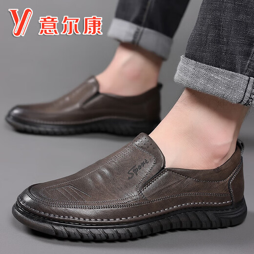 Yierkan Men's Shoes 2024 Summer New Genuine Breathable Business Casual Men's Leather Shoes Soft Sole Middle-aged and Elderly Dad Shoes 8828 Black Hand-sewn Refuse to Open Glue Single Layer 40 Standard Leather Shoe Size